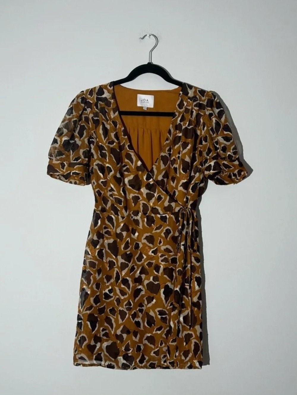 J.O.A. Mustard and Brown Animal Print Mini Wrap Dress Size M